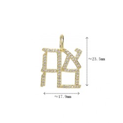 Alphabet Hebrew Chai Jewish Kabbalah Religious Jewelry Gold Plated Copper Metal Cubic Zirconia Pendant