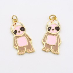 Approx 12.9x29.6mm Sloth Letter Black Gold Plated Enamel Pendant Jewelry Special Gift For Women