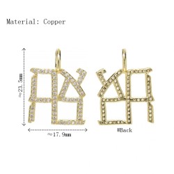 Alphabet Hebrew Chai Jewish Kabbalah Religious Jewelry Gold Plated Copper Metal Cubic Zirconia Pendant