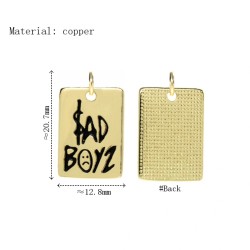 Approx 18x13mm Enamel Pendant Gold Plated Letter Rectangle Square Black Charms Special Gift For Women Jewelry