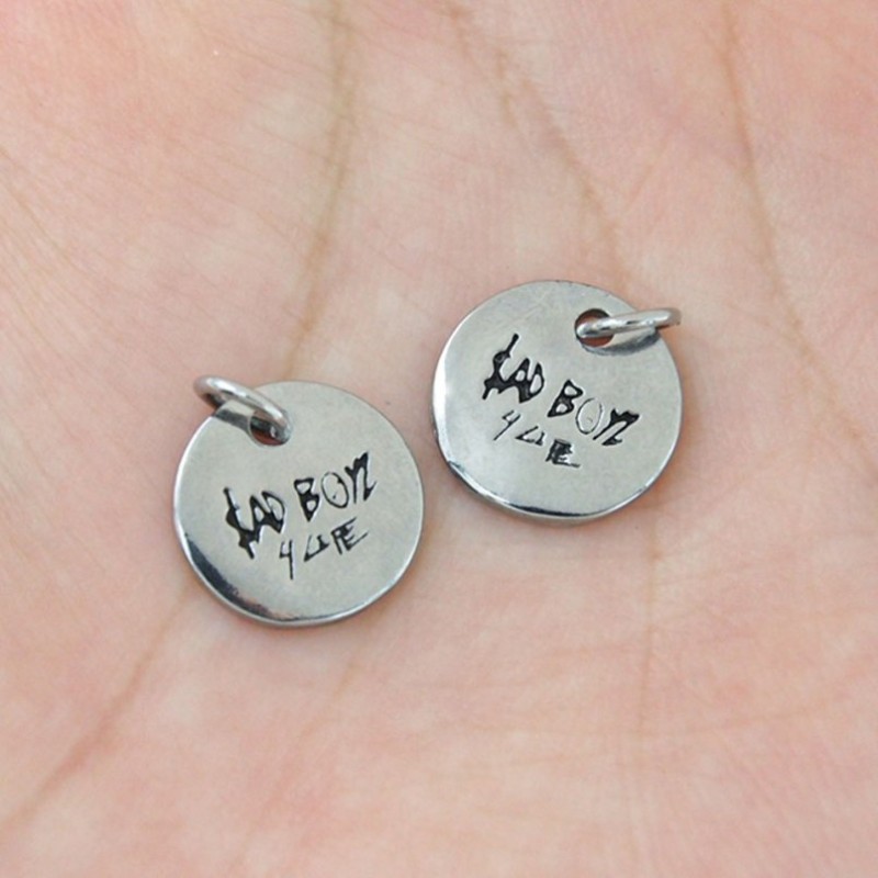 Approx 11.4x14.4mm Enamel Black Pendant Silver Plated Circle Coin Shape Round Letter Charms For Women Jewelry
