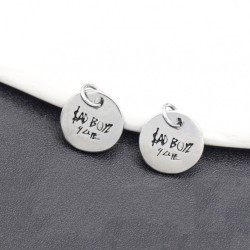 Approx 11.4x14.4mm Enamel Black Pendant Silver Plated Circle Coin Shape Round Letter Charms For Women Jewelry