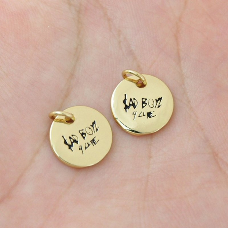 Approx 11.1x14.6mm Letter Coin Shape Circle Round Gold Plated Pendant Enamel Black Charms For Women Special Gift