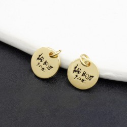 Approx 11.1x14.6mm Letter Coin Shape Circle Round Gold Plated Pendant Enamel Black Charms For Women Special Gift