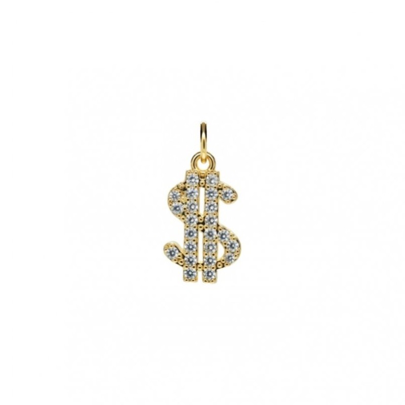 Approx 9.5x19.7mm Pendant Invisible Setting Dollar Symbol Cubic Zirconia Gold Plated Black Charms Special Gift Jewelry