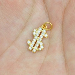 Approx 9.5x19.7mm Pendant Invisible Setting Dollar Symbol Cubic Zirconia Gold Plated Black Charms Special Gift Jewelry