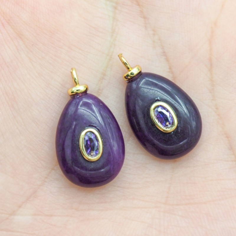 Approx 13x22.7mm Pendant Invisible Setting Teardrop Drop Shape Gold Plated Jade Cubic Zirconia Charms Jewelry For Women