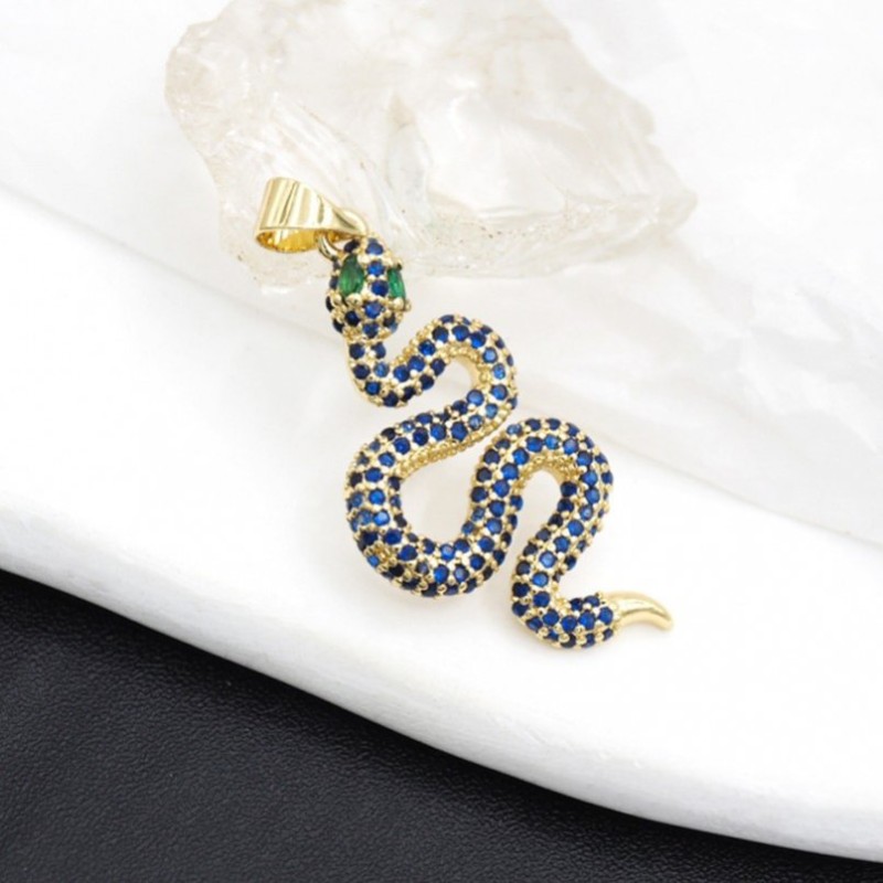 Approx 15.7x35.6mm Invisible Setting Gold Plated Cubic Zirconia Animal Snake Pendant Special Gift For Women Jewelry
