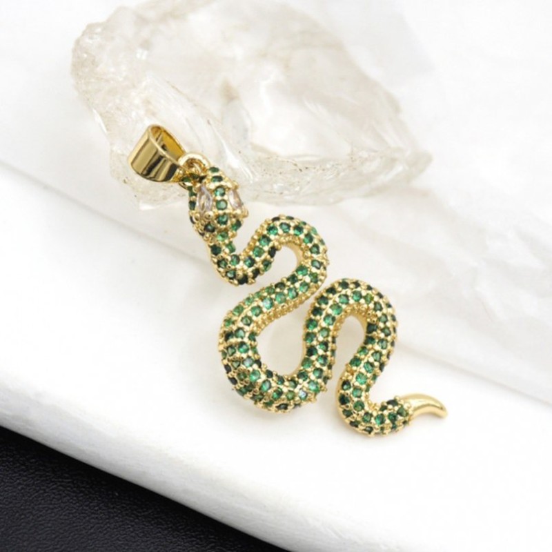 Approx 15.4x35.3mm Cubic Zirconia Gold Plated Snake Animal Invisible Setting Pendant For Women Jewelry Special Gift