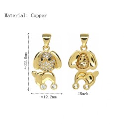 Approx 12.2x22.8mm Gold Plated Cubic Zirconia Invisible Setting Pendant Puppy Animal Charms Jewelry Special Gift For Women