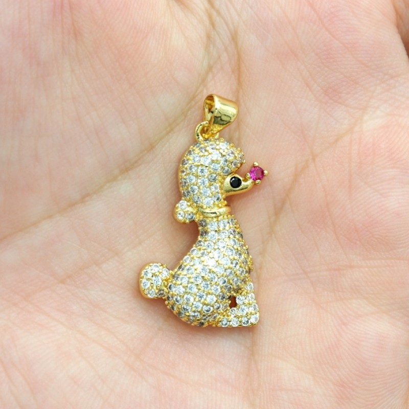 Approx 17.7x31.4mm Cubic Zirconia Animal Puppy Gold Plated Invisible Setting Pendant Jewelry Special Gift For Women