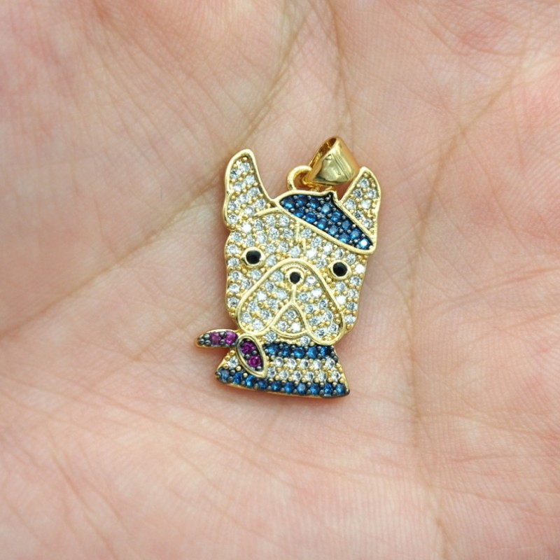 Approx 16.3x26.1mm Gold Plated Cubic Zirconia Dog Animal Invisible Setting Pendant Jewelry For Women Special Gift