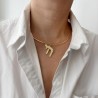 Alphabet Hebrew Chai Jewish Kabbalah Religious Jewelry Pendant Necklace Gold Plated Copper Metal Necklace