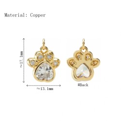 Approx 13.1x17.1mm Invisible Setting Gold Plated Cubic Zirconia Puppy Footprint Animal Pendant Charms Jewelry Special Gift