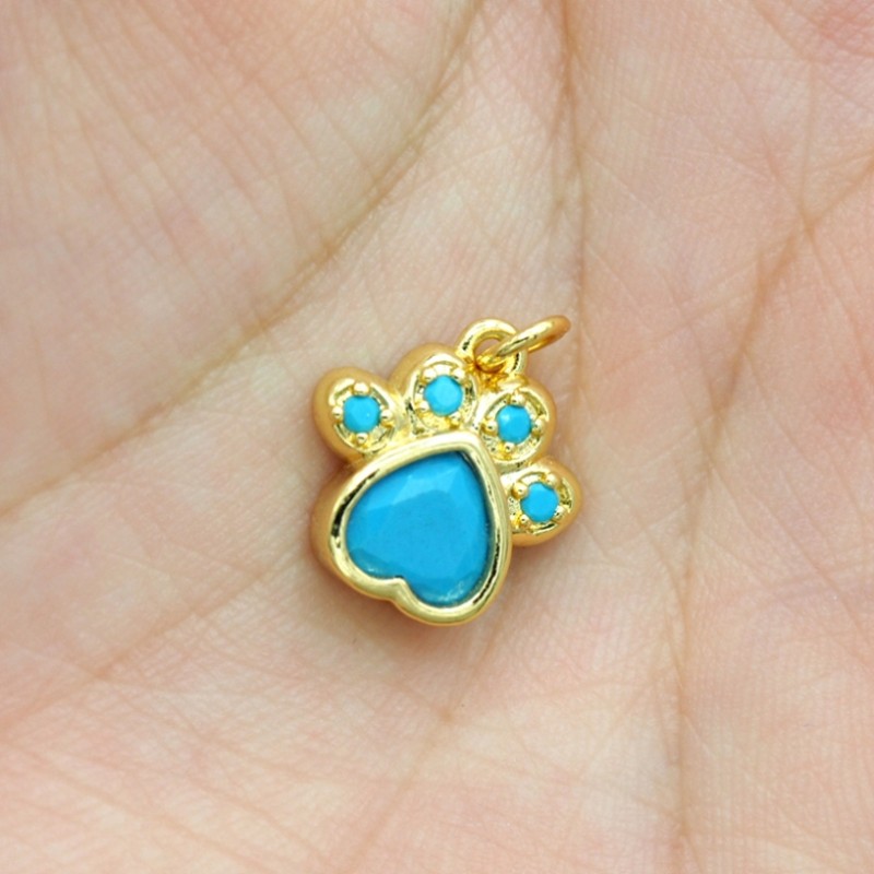 Approx 13.3x17.2mm Gold Plated Animal Footprint Puppy Pendant Cubic Zirconia Invisible Setting Charms Special Gift For Women