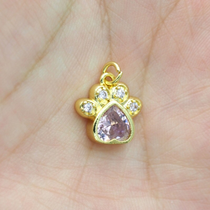 Approx 13x16.7mm Invisible Setting Pendant Cubic Zirconia Footprint Puppy Animal Gold Plated Charms Special Gift Jewelry