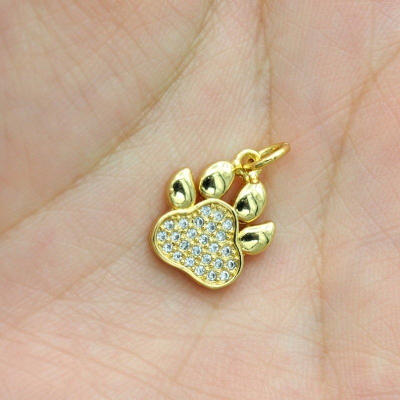 Approx 11.9x18mm Pendant Cubic Zirconia Gold Plated Invisible Setting Footprint Puppy Animal Charms For Women Special Gift