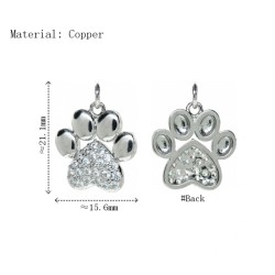 Approx 15.6x21.1mm Animal Footprint Puppy Silver Plated Cubic Zirconia Pendant Invisible Setting Charms For Women Jewelry