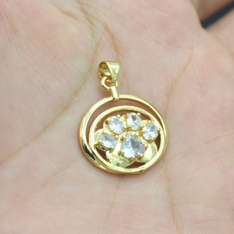 Approx 19.7x25.5mm Footprint Animal Puppy Oval Invisible Setting Pendant Gold Plated Cubic Zirconia Charms Special Gift