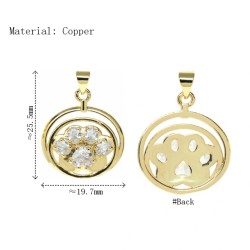 Approx 19.7x25.5mm Footprint Animal Puppy Oval Invisible Setting Pendant Gold Plated Cubic Zirconia Charms Special Gift