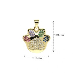 Approx 19.5x23.4mm Cubic Zirconia Invisible Setting Gold Plated Puppy Footprint Animal Pendant Charms For Women Jewelry