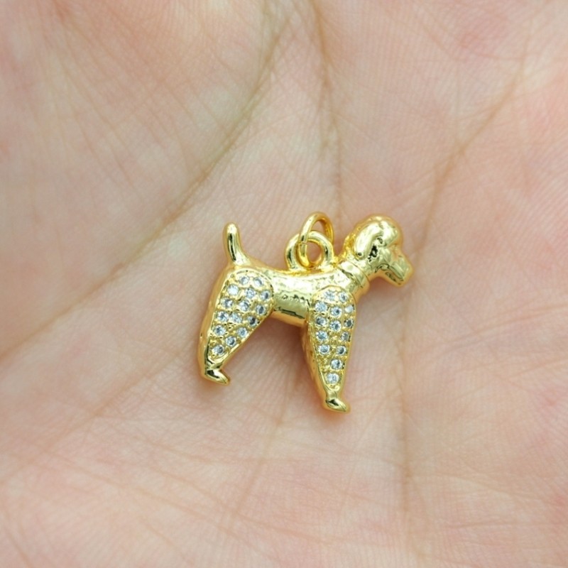 Approx 18x19.7mm Gold Plated Invisible Setting Puppy Animal Cubic Zirconia Pendant Charms Jewelry For Women Special Gift