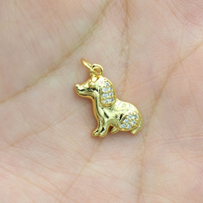Approx 10.7x19.7mm Gold Plated Pendant Puppy Animal Cubic Zirconia Invisible Setting Charms Jewelry For Women Special Gift