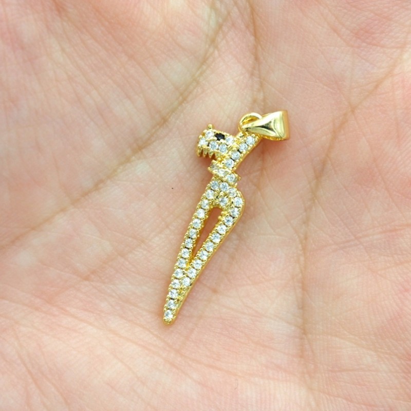 Approx 8.7x31.8mm Cubic Zirconia Gold Plated Invisible Setting Puppy Animal Pendant Special Gift For Women Jewelry