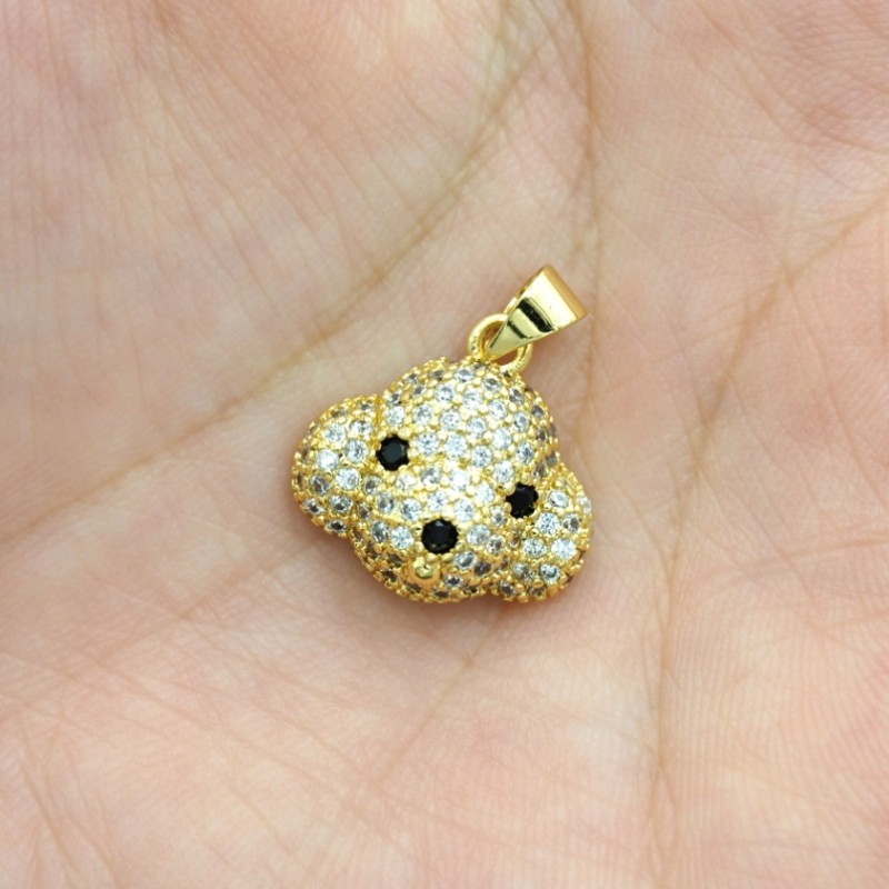 Approx 16.7x20.8mm Gold Plated Pendant Dog Head Animal Cubic Zirconia Invisible Setting Charms Jewelry For Women Special Gift