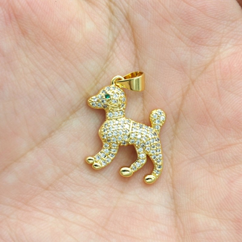 Approx 18.1x27.8mm Gold Plated Puppy Animal Cubic Zirconia Invisible Setting Pendant For Women Special Gift Jewelry