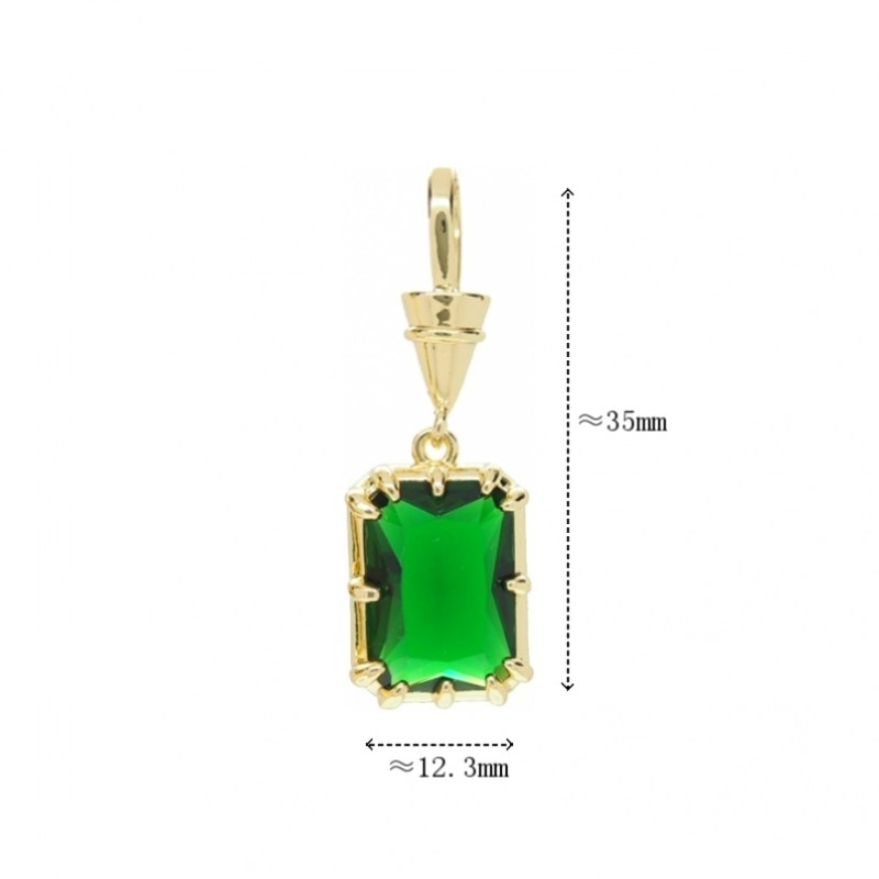  Square Geometric Rectangle Jewelry Gold Plated Green Copper Cubic Zirconia Metal Pendant